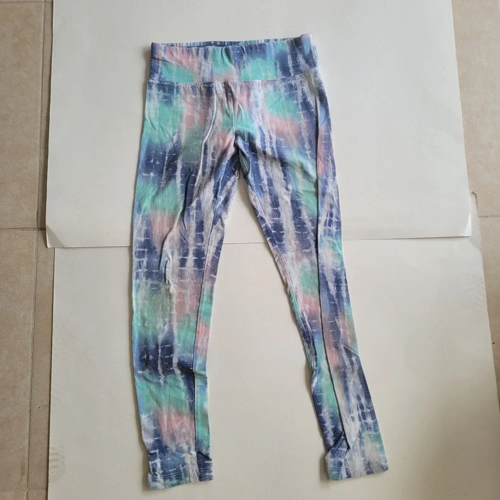 Justice Girls Leggings Lot of 6 Size 12 Tie Dye Floral Butterfly Black Gray Blue